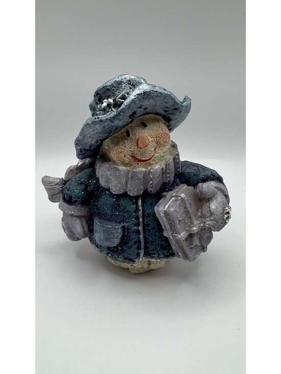 Other - Snowman Figurine In Blue Glittery Coat & Hat
